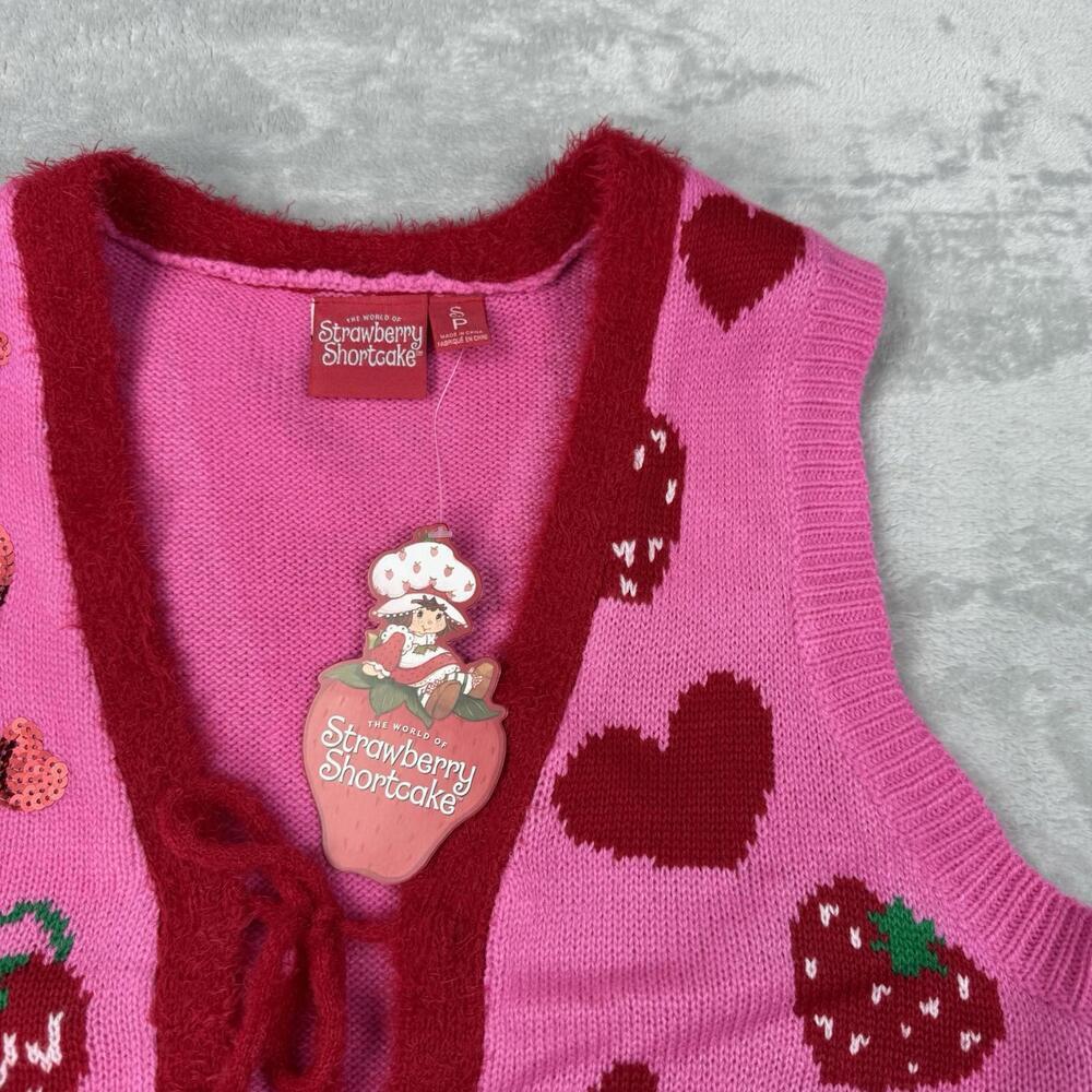 NWT Strawberry Shortcake Knit Vest Pink Y2K Heart Valentine Girlhood Wmns Size S - Picture 4 of 9